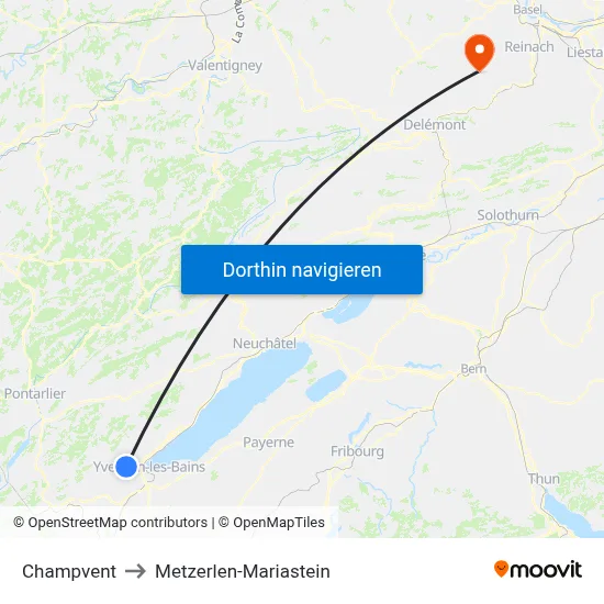 Champvent to Metzerlen-Mariastein map