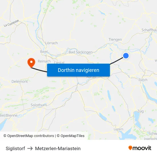 Siglistorf to Metzerlen-Mariastein map