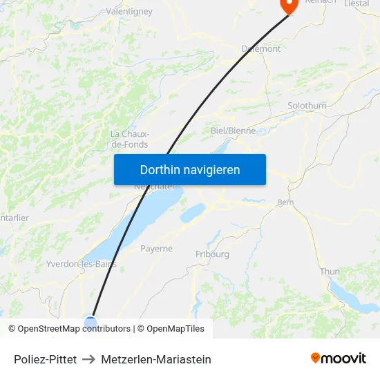 Poliez-Pittet to Metzerlen-Mariastein map