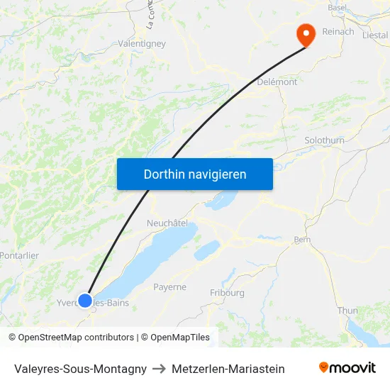 Valeyres-Sous-Montagny to Metzerlen-Mariastein map