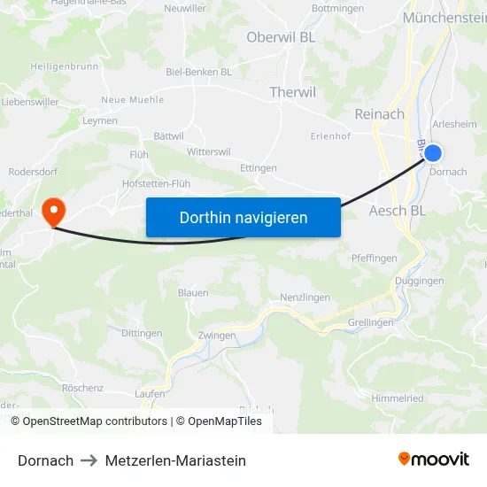 Dornach to Metzerlen-Mariastein map