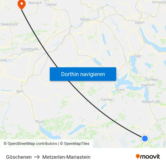 Göschenen to Metzerlen-Mariastein map