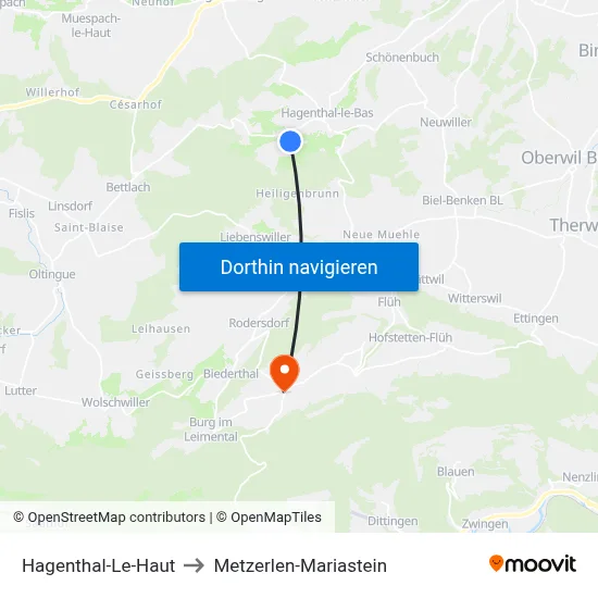 Hagenthal-Le-Haut to Metzerlen-Mariastein map