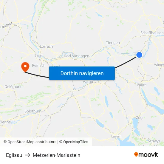 Eglisau to Metzerlen-Mariastein map