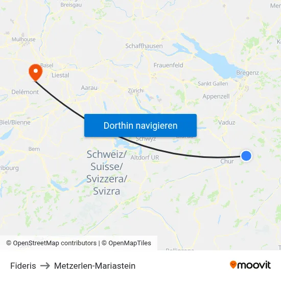 Fideris to Metzerlen-Mariastein map
