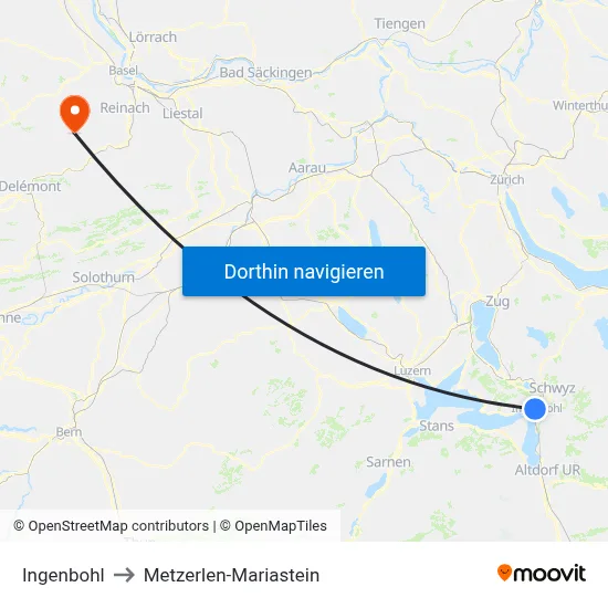 Ingenbohl to Metzerlen-Mariastein map