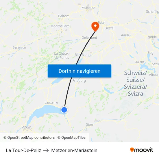La Tour-De-Peilz to Metzerlen-Mariastein map