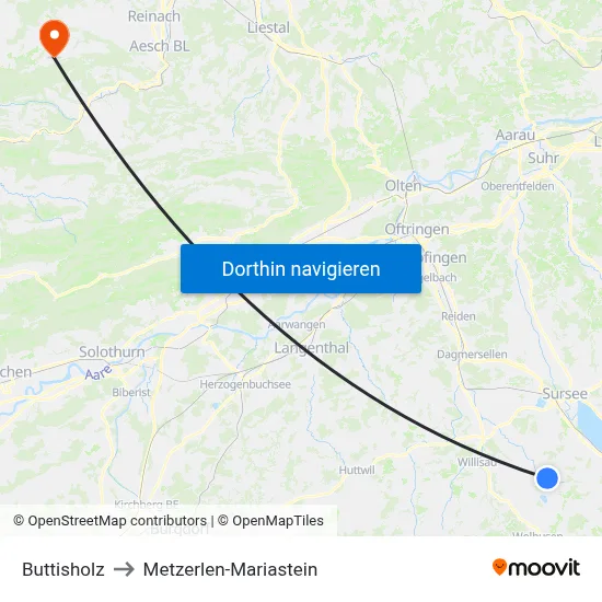 Buttisholz to Metzerlen-Mariastein map