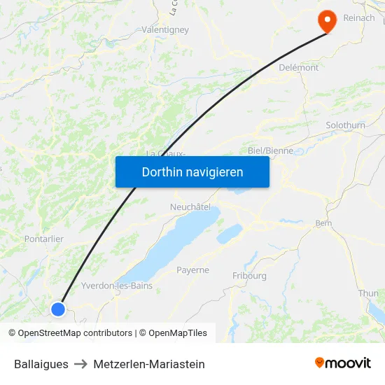 Ballaigues to Metzerlen-Mariastein map
