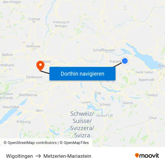 Wigoltingen to Metzerlen-Mariastein map