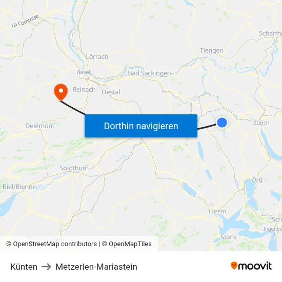Künten to Metzerlen-Mariastein map