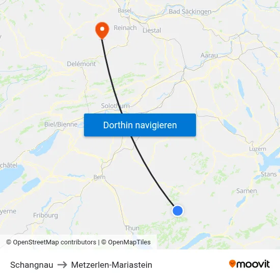 Schangnau to Metzerlen-Mariastein map