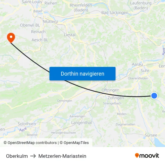Oberkulm to Metzerlen-Mariastein map