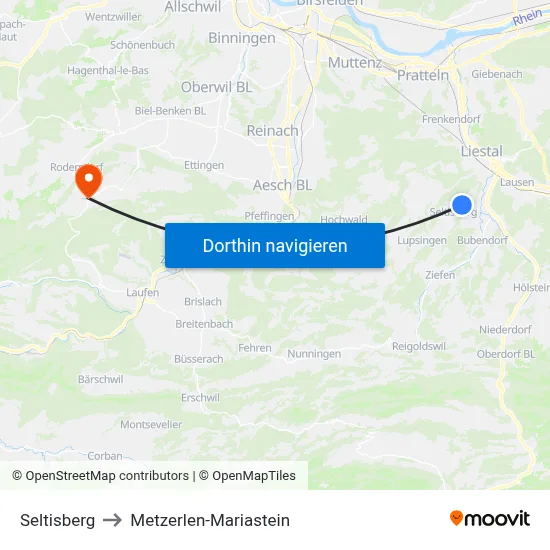 Seltisberg to Metzerlen-Mariastein map