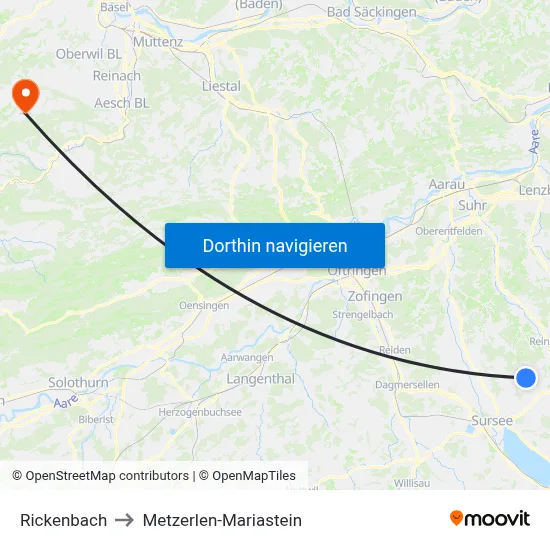 Rickenbach to Metzerlen-Mariastein map