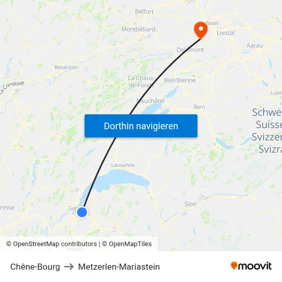 Chêne-Bourg to Metzerlen-Mariastein map