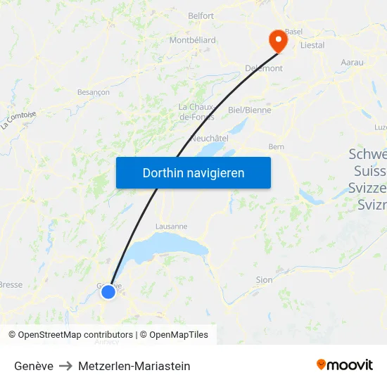 Genève to Metzerlen-Mariastein map