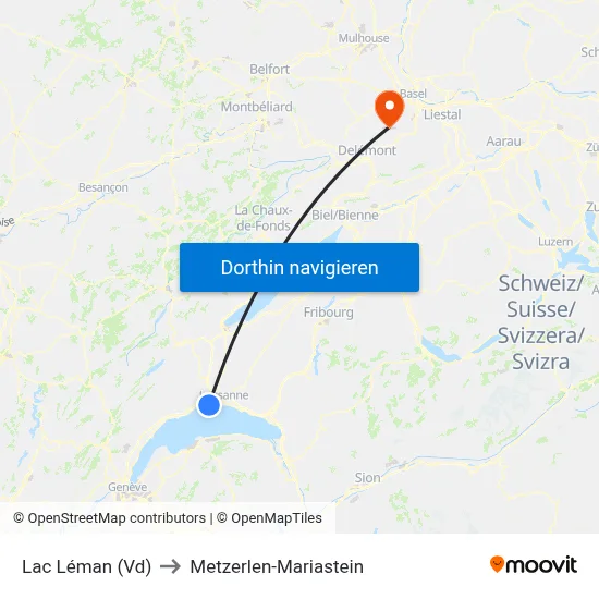 Lac Léman (Vd) to Metzerlen-Mariastein map