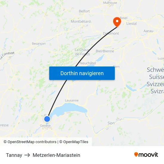 Tannay to Metzerlen-Mariastein map