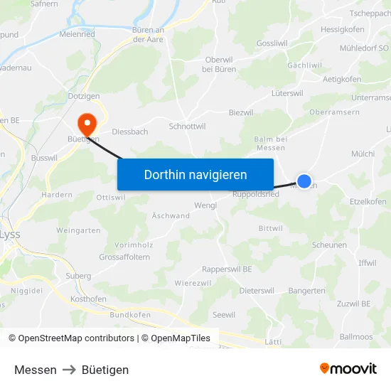 Messen to Büetigen map