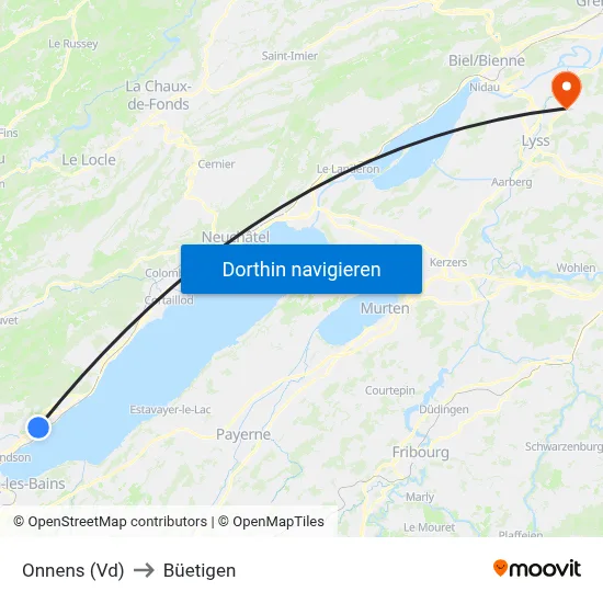 Onnens (Vd) to Büetigen map