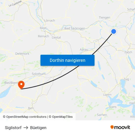 Siglistorf to Büetigen map