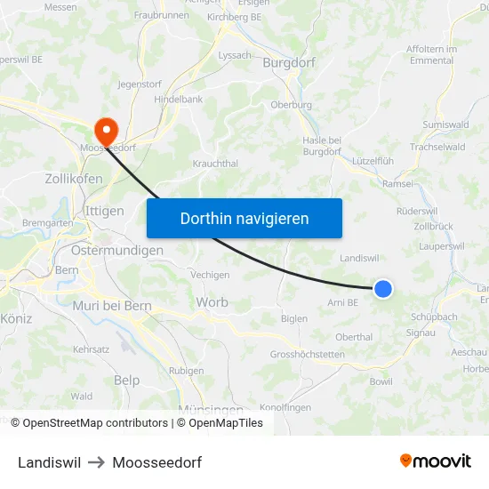 Landiswil to Moosseedorf map