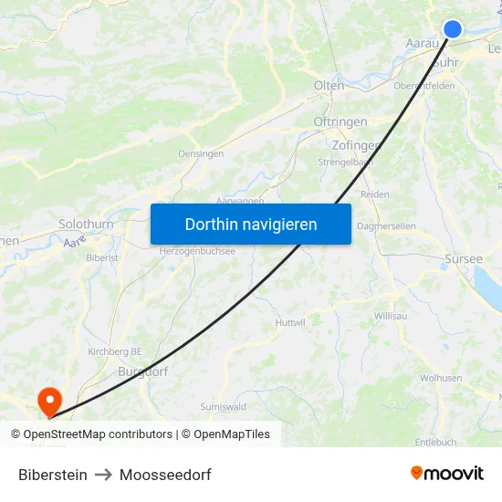 Biberstein to Moosseedorf map