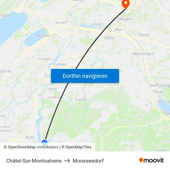 Châtel-Sur-Montsalvens to Moosseedorf map