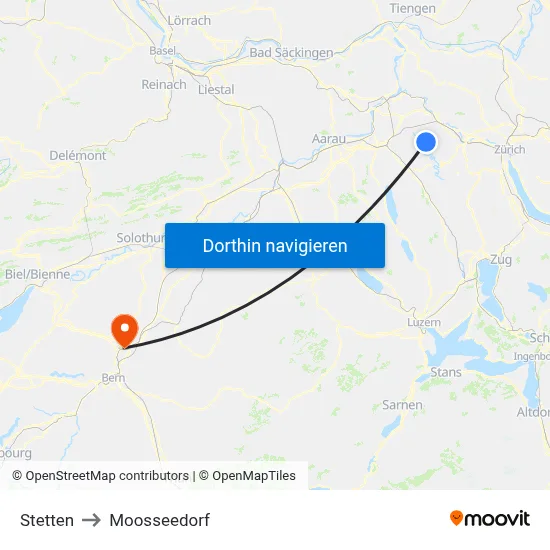 Stetten to Moosseedorf map