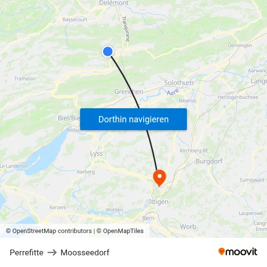 Perrefitte to Moosseedorf map