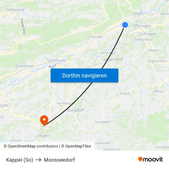 Kappel (So) to Moosseedorf map