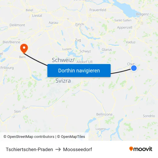 Tschiertschen-Praden to Moosseedorf map