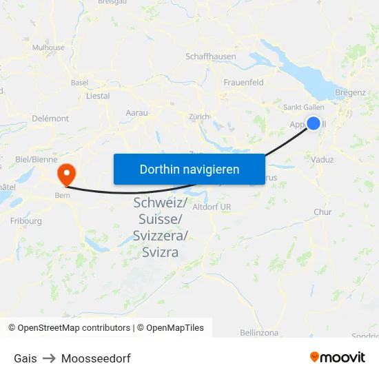 Gais to Moosseedorf map