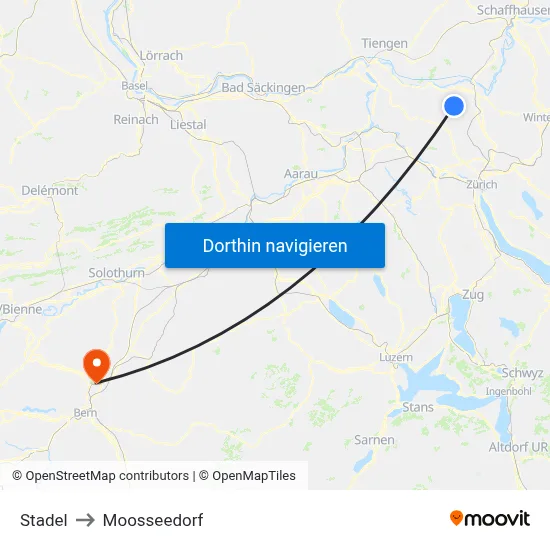 Stadel to Moosseedorf map
