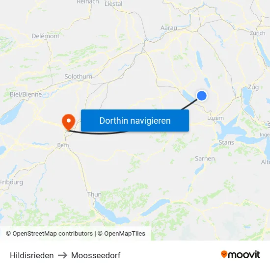 Hildisrieden to Moosseedorf map