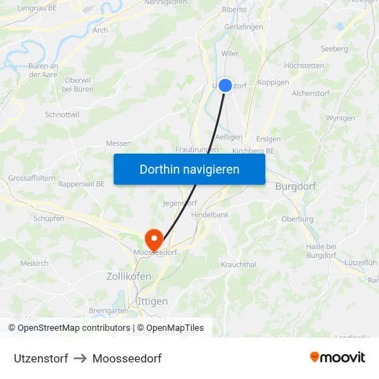 Utzenstorf to Moosseedorf map