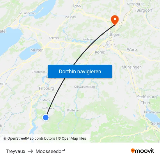 Treyvaux to Moosseedorf map