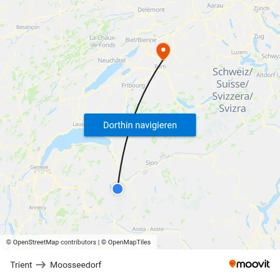 Trient to Moosseedorf map