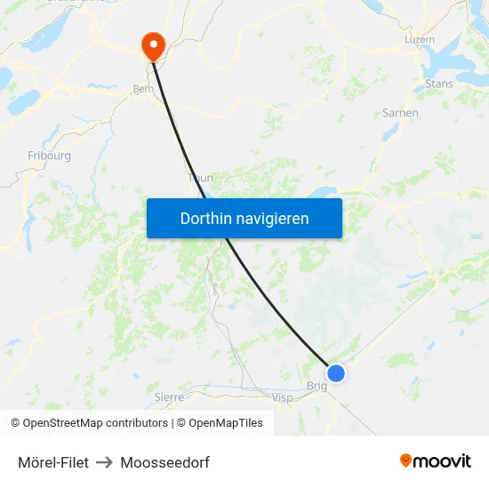 Mörel-Filet to Moosseedorf map