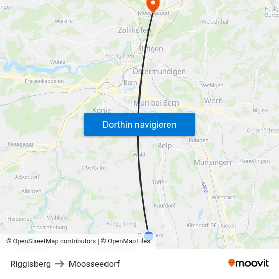 Riggisberg to Moosseedorf map