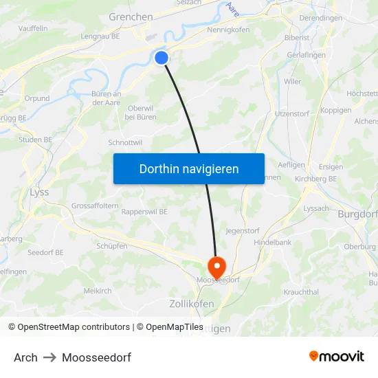 Arch to Moosseedorf map
