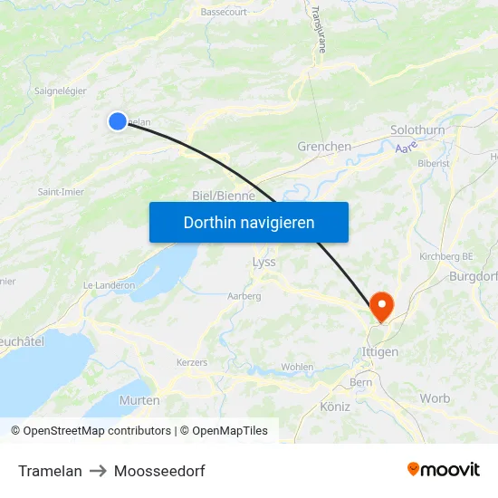 Tramelan to Moosseedorf map