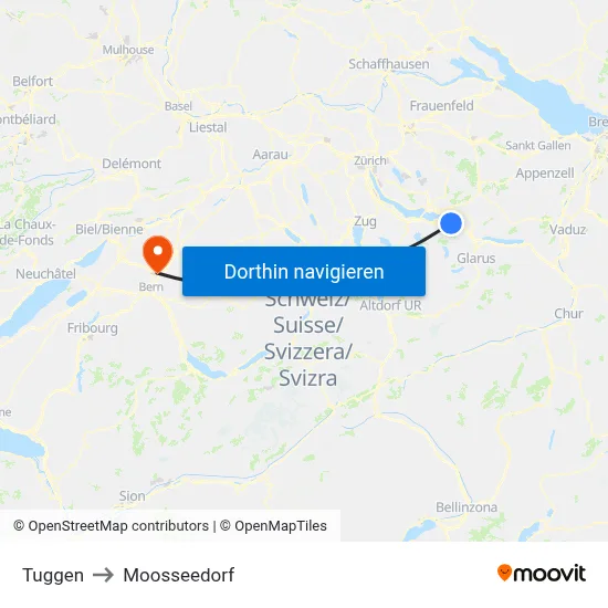 Tuggen to Moosseedorf map