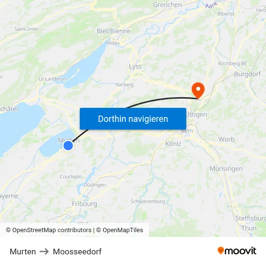 Murten to Moosseedorf map