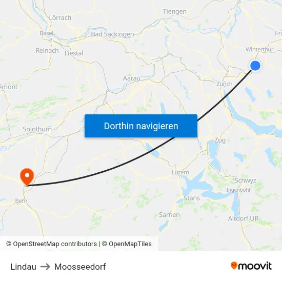 Lindau to Moosseedorf map