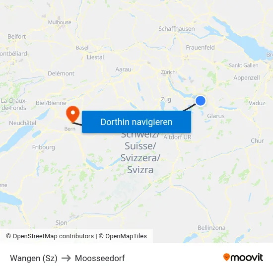 Wangen (Sz) to Moosseedorf map