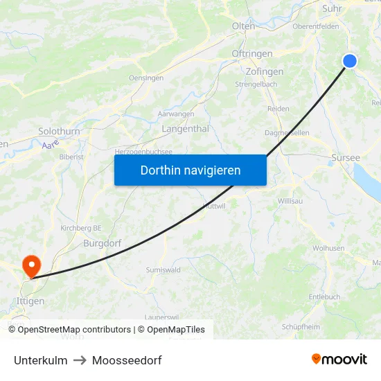 Unterkulm to Moosseedorf map