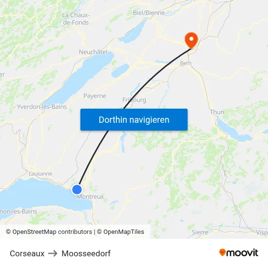 Corseaux to Moosseedorf map
