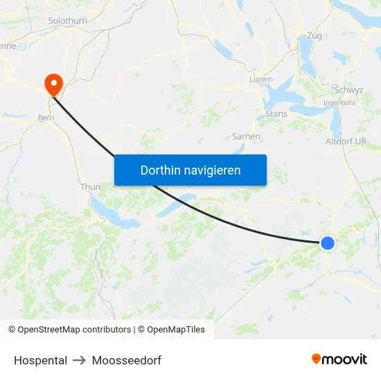 Hospental to Moosseedorf map